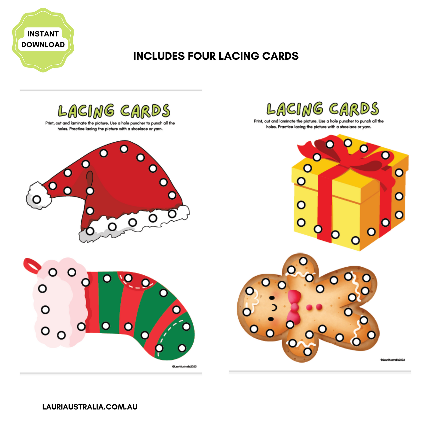 Christmas Lacing Cards Activity Print Out Sheet for Kids DIY Advent Calendar - Digital Download Only (print at home)