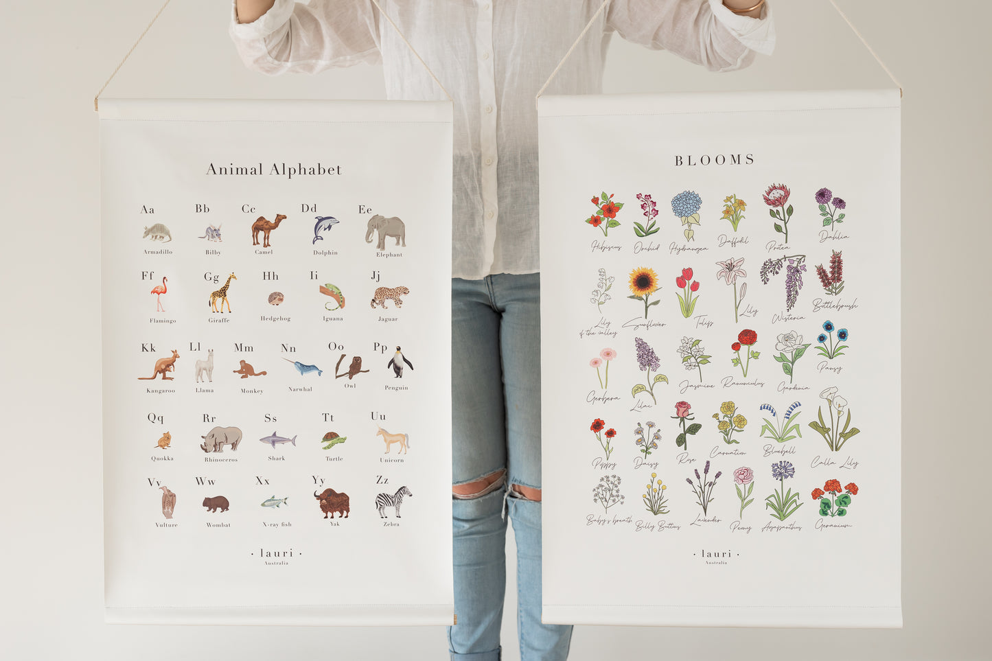vegan leather flower poster for toddler bedroom made by Lauri Australia with free shipping -white with blooms flower, fleur print poster for baby nursery, perfect gift for baby shower or first birthday poster for nursery decoration