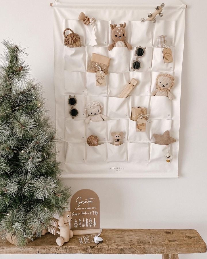 Our Lauri Australia Countdown Calendar is perfect for year round use with 30 pockets! Use it as an advent calendar at Christmas time and to countdown to all events all year round, including birthdays, Easter, Valentines Day, Halloween and more! We also offer digital downloads of printable Advent calendar activity idea cards and Christmas activity resources to use with your DIY advent calendar.