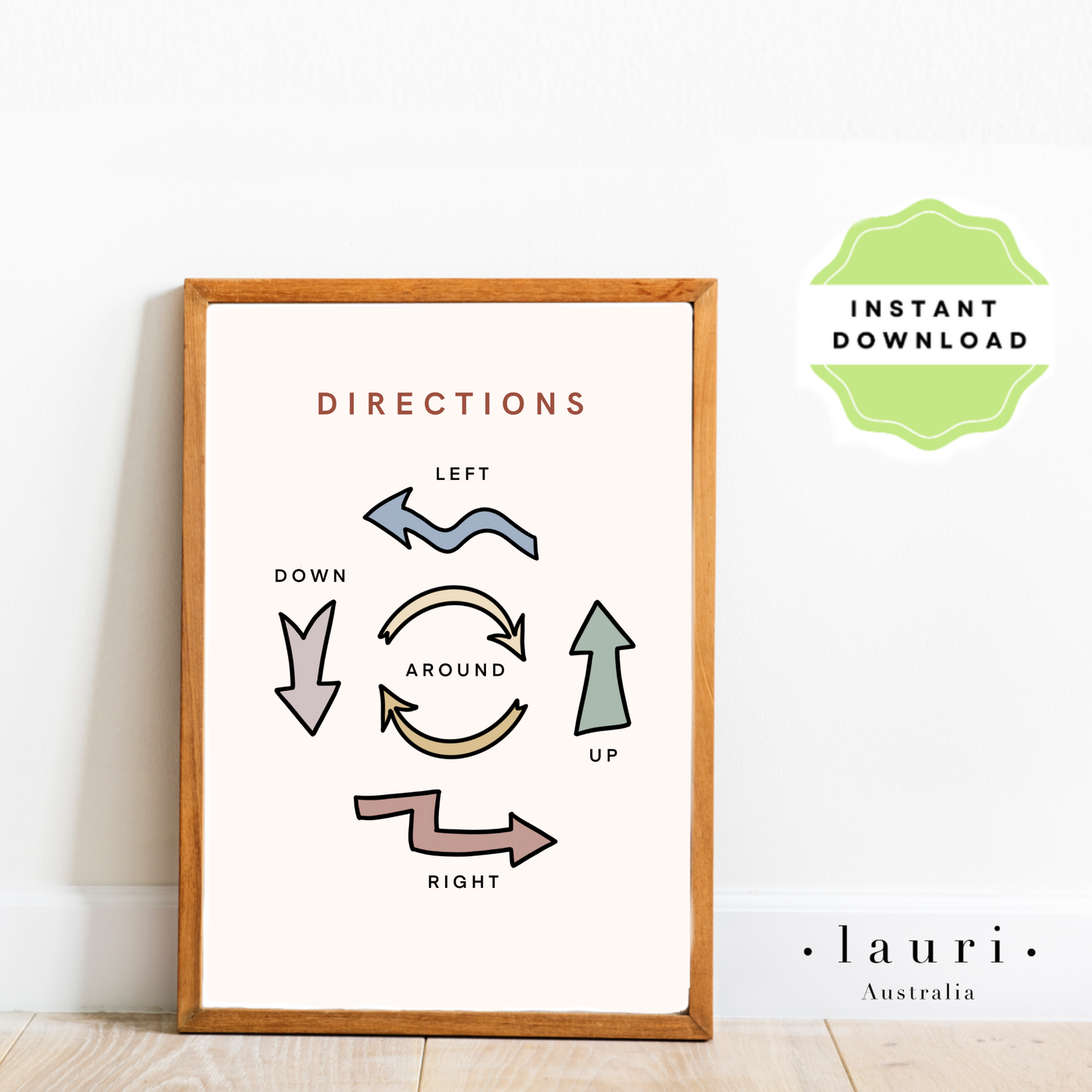 This is a digital download of a poster that displays the directions in lovely muted, boho, rainbow colour palette. This digital download print includes shapes of a triangle, circle and square and more! Perfect for home education or as classroom décor. This print is the perfect wall art print to decorate your child's bedroom, nursery or homeschool classroom.