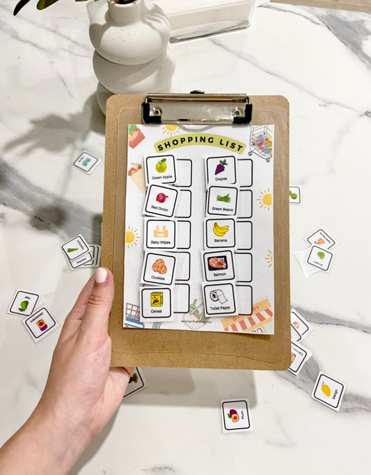Our kids shopping list pack provides a wonderful opportunity for language development, colour identification, familiarity with household items, and motor skills. Incorporating this interactive and reusable activity is the perfect way to prevent your toddler from having a meltdown at the shops. Toddler grocery shopping list, Kids shopping list. Reusable Grocery Store List for Kids, Kid Activities, Reusable List, Printable List, Preschool Activity, My Shopping List