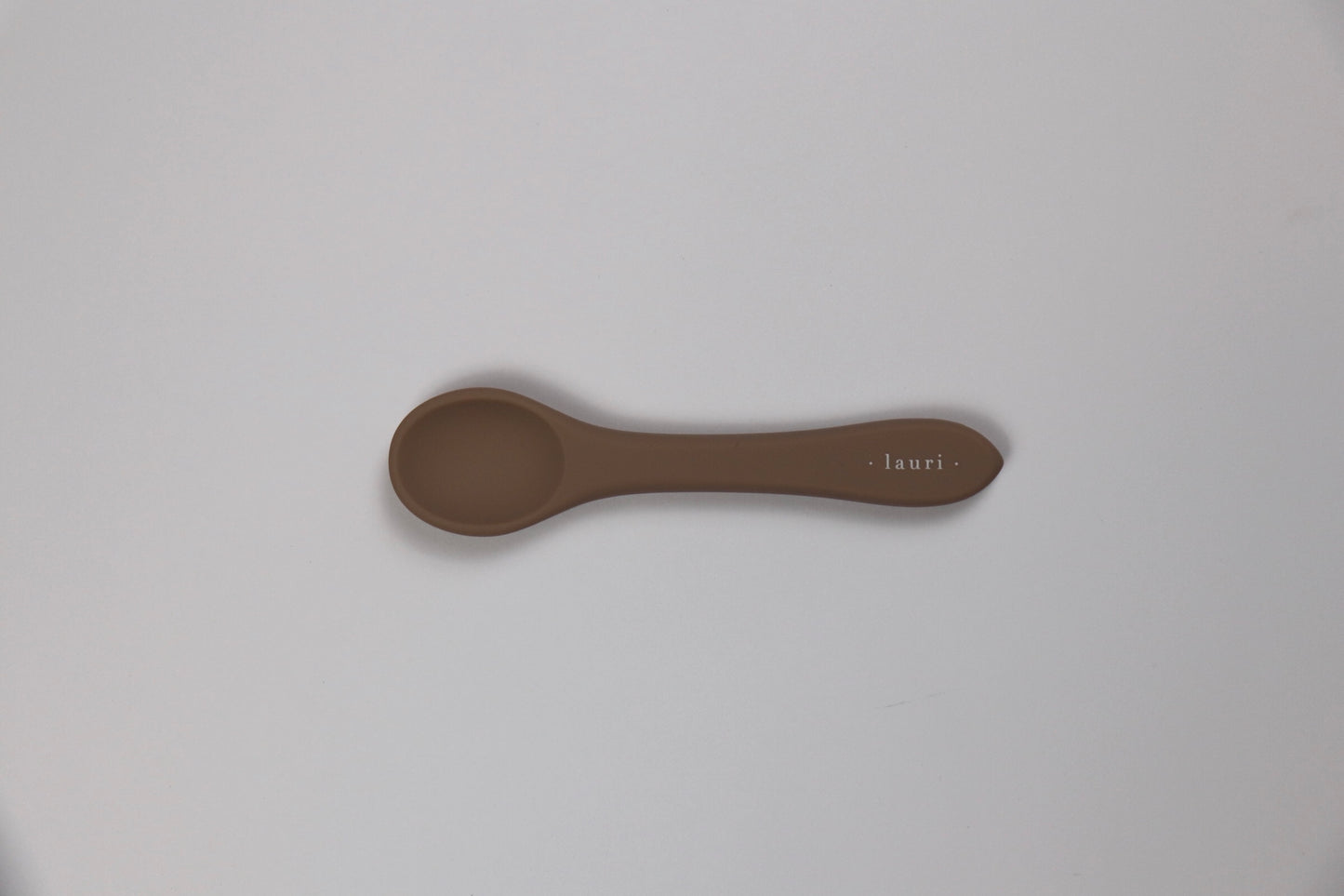 Soft silicone baby spoon, taupe, terracotta, blush pink, soft natural colours, BPA free, Lauri Australia