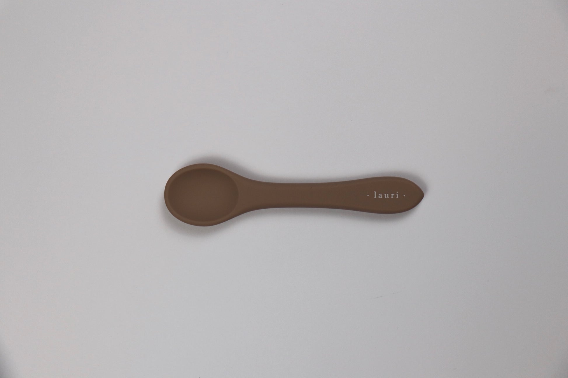 Soft silicone baby spoon, taupe, terracotta, blush pink, soft natural colours, BPA free, Lauri Australia