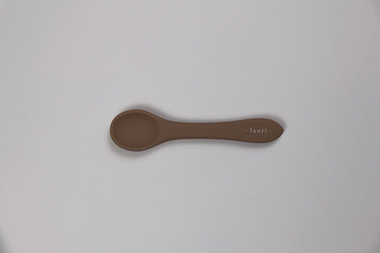 Soft silicone baby spoon, taupe, terracotta, blush pink, soft natural colours, BPA free, Lauri Australia