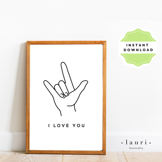 This is a digital download of a poster that displays Auslan sign language alphabet letters for deaf children to learn fingerspelling. Also suitable as british sign language poster. Our digital downloads posters and wall art are perfect for children's bedrooms, baby's nursery, playrooms and classrooms. At Lauri Australia we offer a huge range of poster and wall art designs, featuring both boho muted tones and bright colours.
