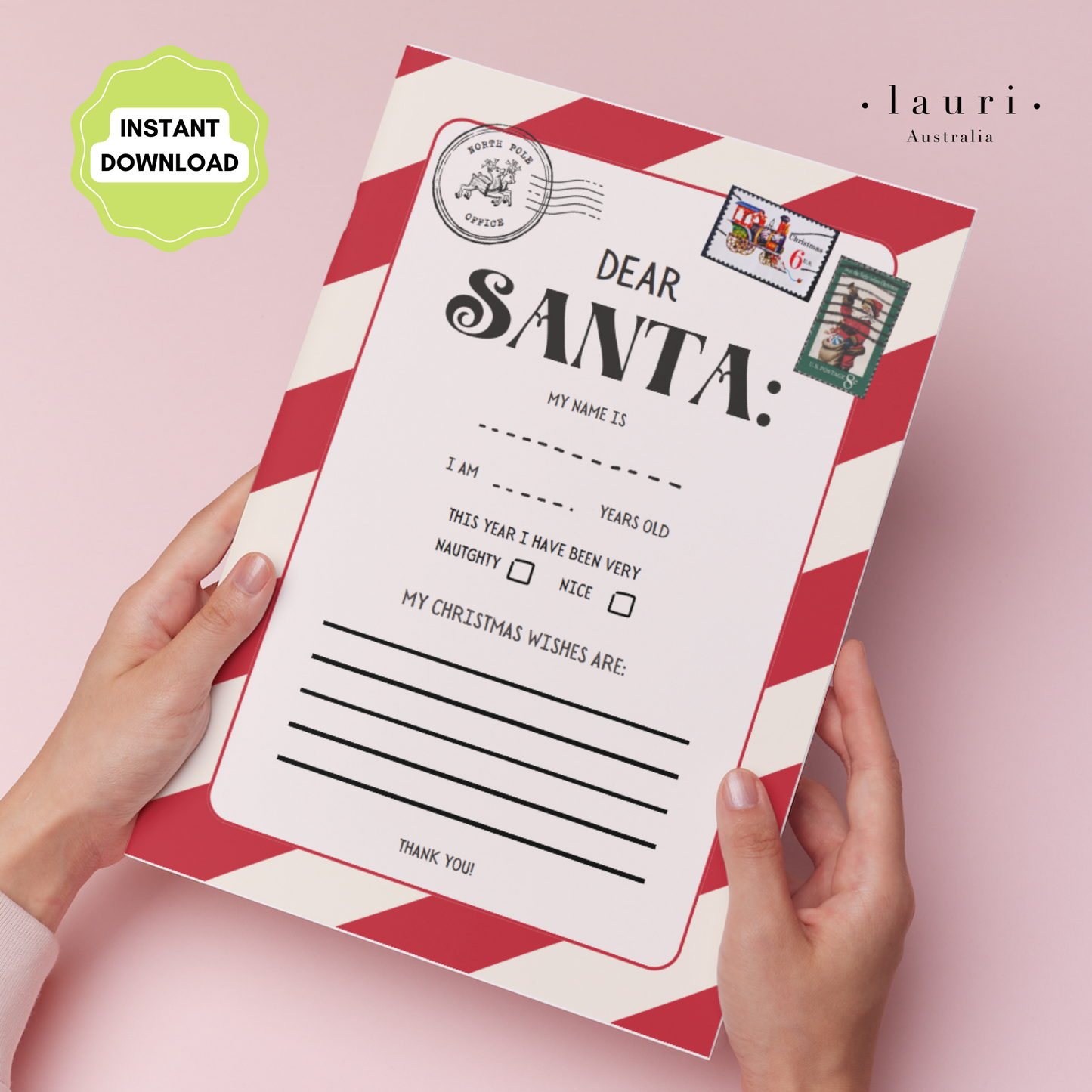 Letter to Santa Print Out for Kids DIY Advent Calendar - Digital Download Only (print at home)