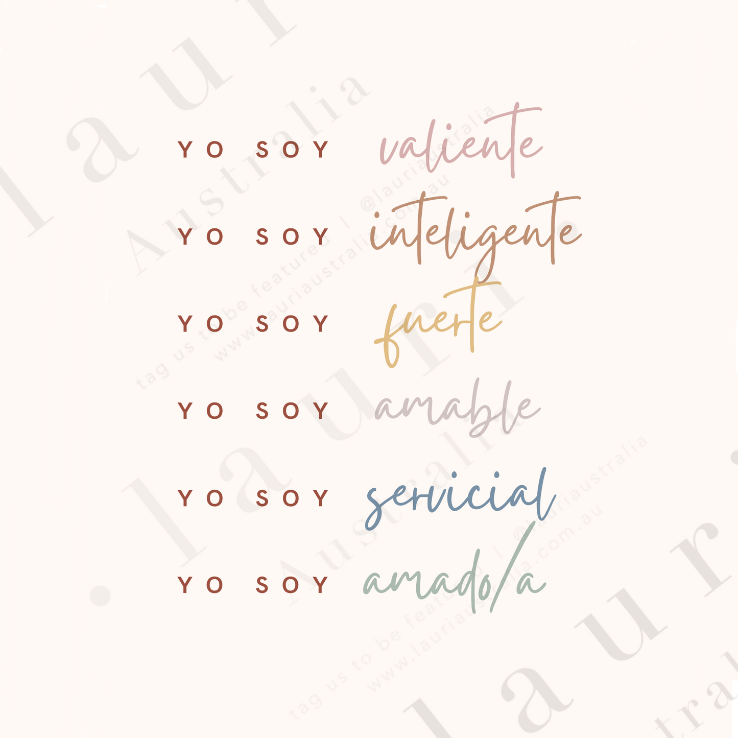 Spanish Positive Affirmations for Kids - Cartel de afirmaciones positivas para niños - DESCARGA DIGITAL Imprimible - Boho Muted Colors