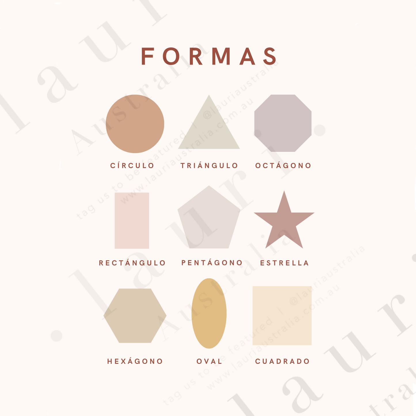 Spanish Muted Boho Shapes Poster - Cartel de Formas Boho Suaves para Guardería y Aula DESCARGA DIGITAL