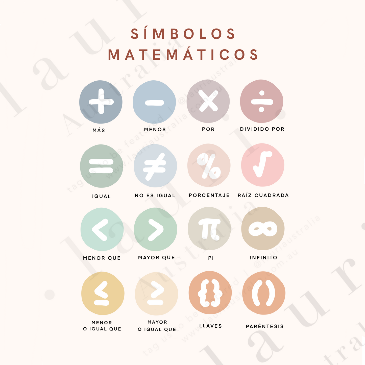 Spanish Boho Math Symbols Poster - Cartel de símbolos matemáticos boho para guardería y aula DESCARGA DIGITAL