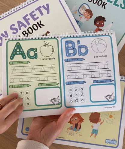 Pre writing busy book for teaching toddlers how to write. Pre writing busy books for kid to learn how to write before starting school - Noggin Kids Busy Books Printed Australia for preschool and toddlers new Body Safety Teaching kids about consent