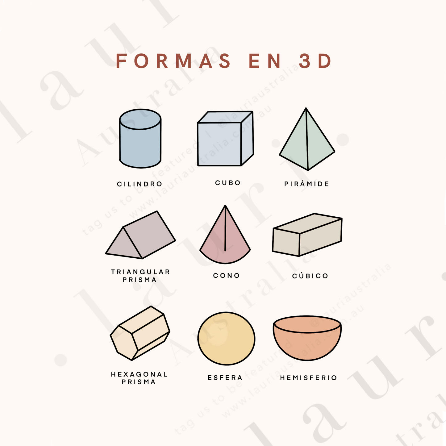 Spanish Boho 3D Shapes Poster - Póster de formas 3D Boho para guardería y aula infantil DESCARGA DIGITAL