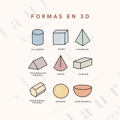 Spanish Boho 3D Shapes Poster - Póster de formas 3D Boho para guardería y aula infantil DESCARGA DIGITAL