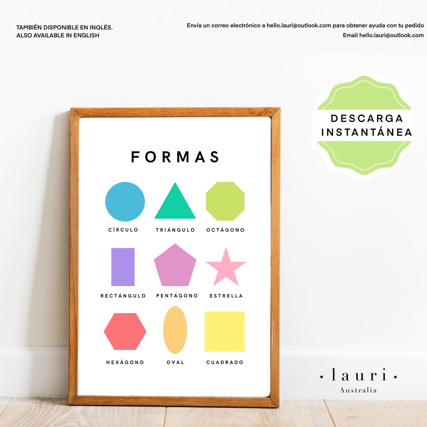 Spanish Bright Shapes Poster - Póster de Formas Brillantes para Guardería y Aula DESCARGA DIGITAL