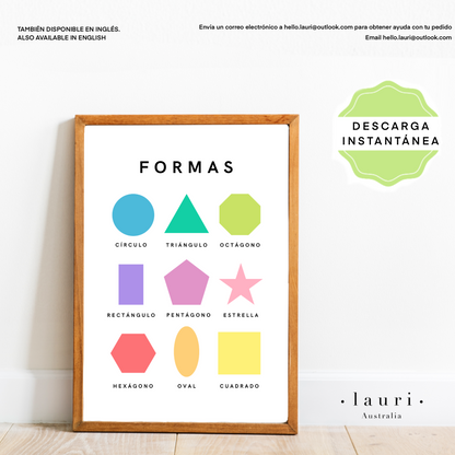 Spanish Bright Shapes Poster - Póster de Formas Brillantes para Guardería y Aula DESCARGA DIGITAL