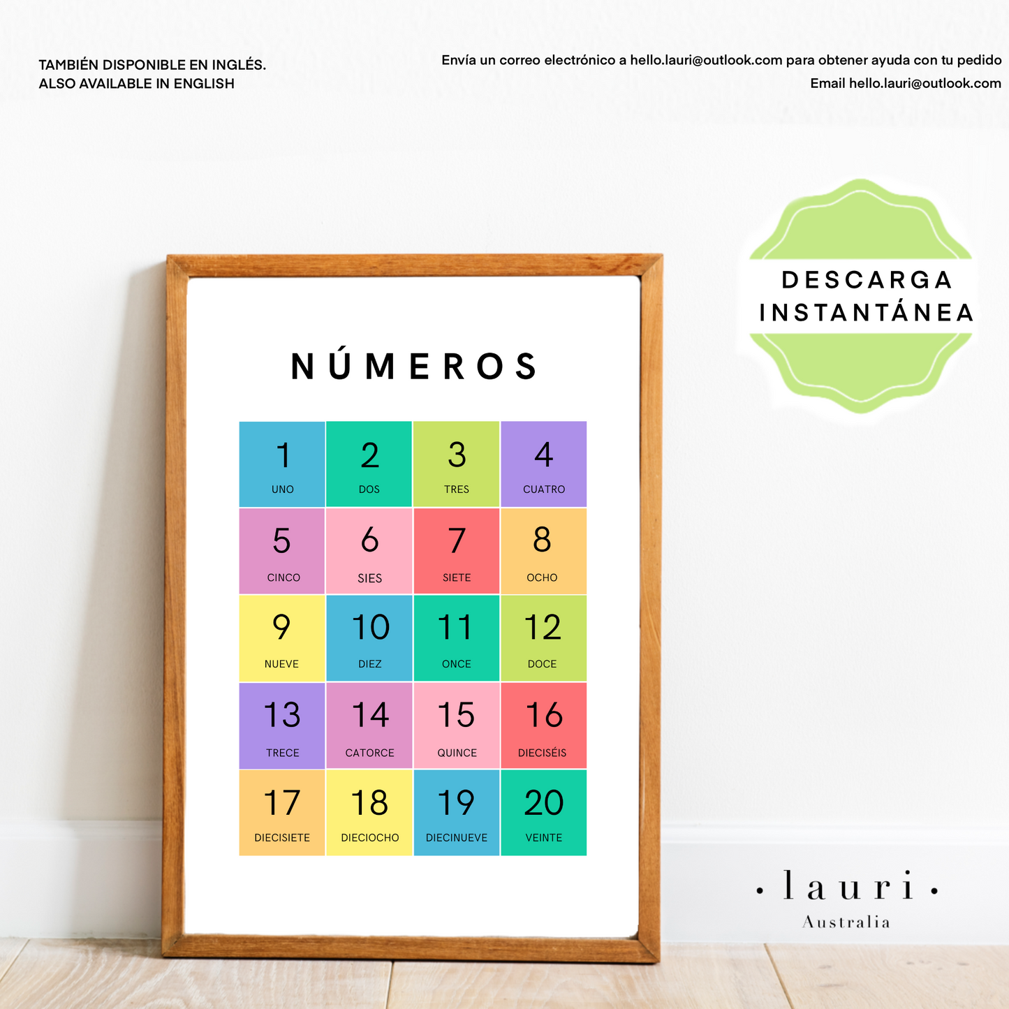 Spanish Bright Numbers Poster - Póster de Conteo de Números Brillantes para Guardería y Aula DESCARGA DIGITAL