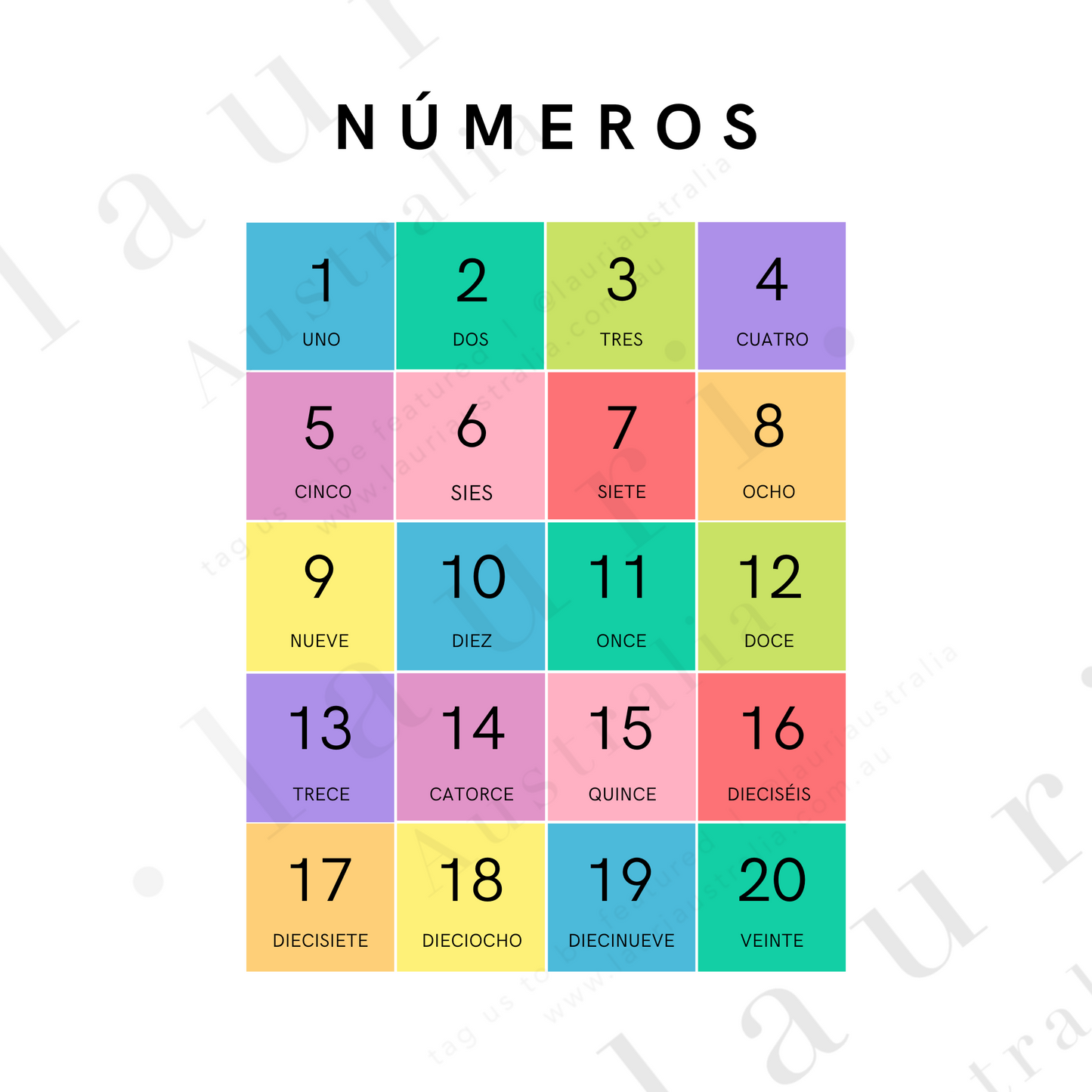 Spanish Bright Numbers Poster - Póster de Conteo de Números Brillantes para Guardería y Aula DESCARGA DIGITAL