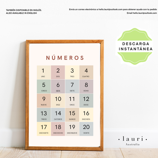 Spanish Boho Numbers Counting Poster - Póster de números boho para guardería y salón de clases DESCARGA DIGITAL