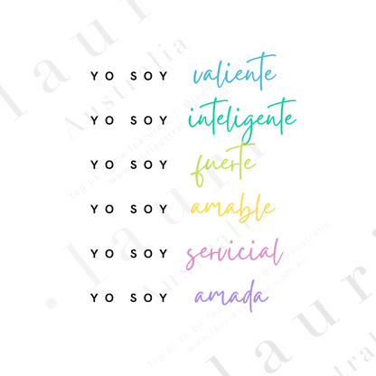 Spanish Positive Affirmations for Kids Poster - Póster de afirmaciones positivas para niños - Descarga digital imprimible - Brillante y colorido