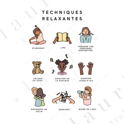 French Techniques relaxantes - French Calming Tenchninques Poster - Lauri Australia- DIGITAL DOWNLOAD Printable