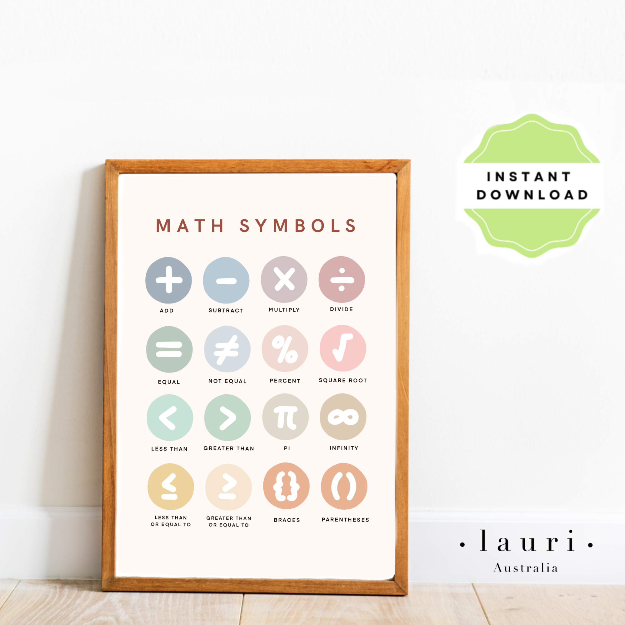Boho Math Symbols Poster for Nursery and Classroom DIGITAL DOWNLOAD ...