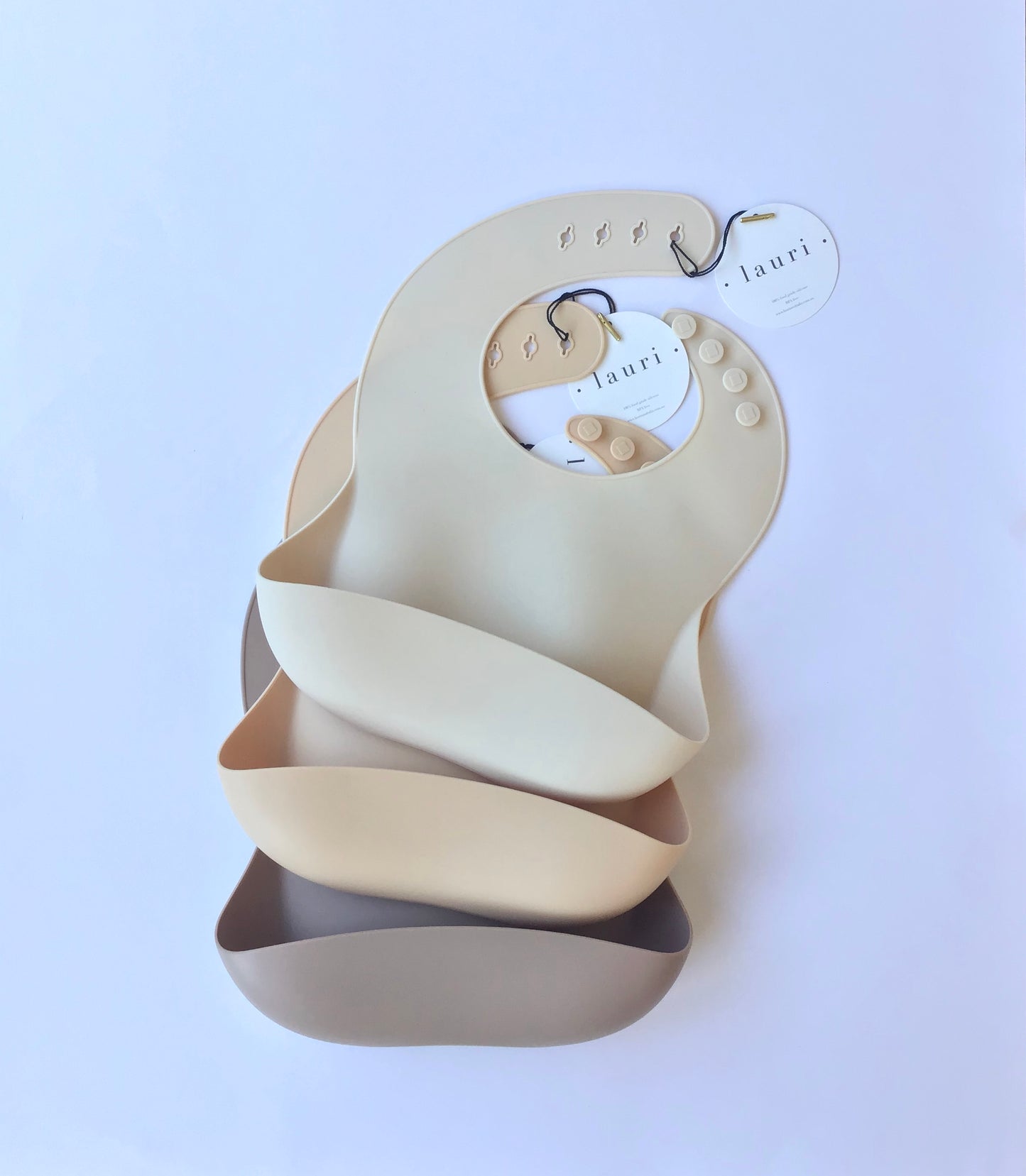 Silicone Baby Bib with pouch, BPA free, non-toxic, earthy natural colours and tones, cream, nude colour, Milk, light beige cream colour Lauri Australia