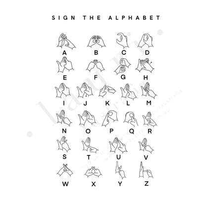 This is a digital download of a poster that displays Auslan sign language alphabet letters for deaf children to learn fingerspelling. Also suitable as british sign language poster. Our digital downloads posters and wall art are perfect for children's bedrooms, baby's nursery, playrooms and classrooms. At Lauri Australia we offer a huge range of poster and wall art designs, featuring both boho muted tones and bright colours. 