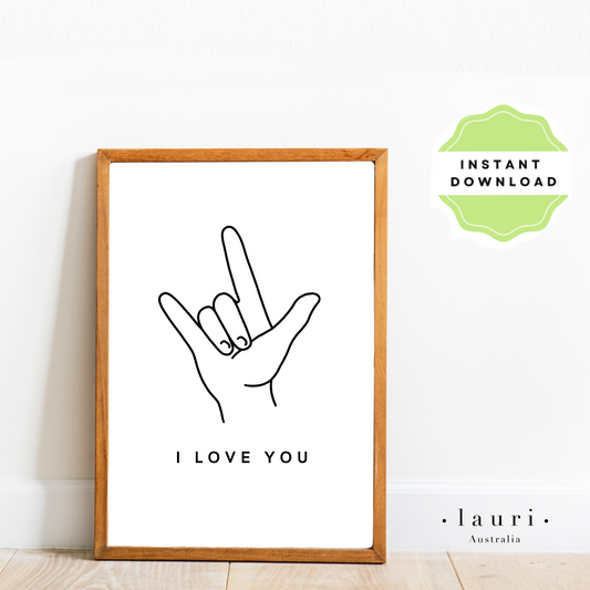 This is a digital download of a poster that displays Auslan sign language alphabet letters for deaf children to learn fingerspelling. Also suitable as british sign language poster. Our digital downloads posters and wall art are perfect for children's bedrooms, baby's nursery, playrooms and classrooms. At Lauri Australia we offer a huge range of poster and wall art designs, featuring both boho muted tones and bright colours. 