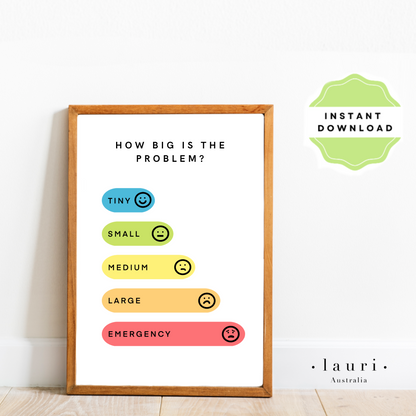 This is a digital download educational poster asking how big is the problem for children and toddlers to learn. This education print is perfect for Montessori inspired homeschool classrooms, playrooms and childrens toddler nurseries or bedrooms too. Size of the problem Poster for Children, Educational Digital Download, Printable wall art, Montessori Homeschool Learning Materials, Boho Decor