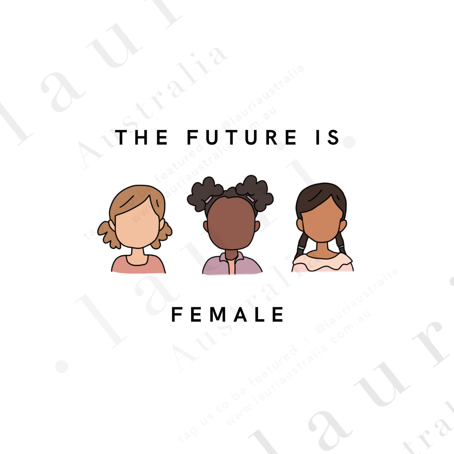 This digital download of a poster with the text "The Future is Female" Inspirational text in muted, boho, neutral tones with illustrations of diverse girls. Designed as an inspirational Poster for young girls with feminism and female empowerment in mind.