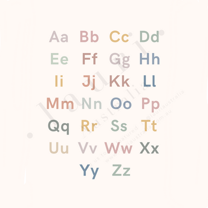 This is a digital download poster of a bright rainbow alphabet chart which is perfect for Montessori inspired homeschool classrooms, playrooms and childrens toddler nurseries or bedrooms too. At Lauri Australia we offer a huge range of educational posters and wall art designs, featuring both boho muted tones and bright rainbow colours. We offer shapes posters, alphabet prints, animal alphabet vegan leather posters, positive affirmations for kids