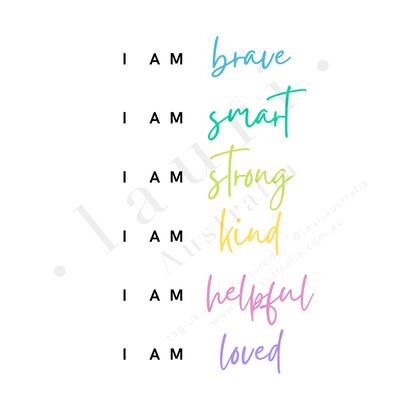 This simple, minimalistic affirmations digital download poster is designed to inspire and motivate kids of all ages with positive affirmations about themselves. Daily affirmations are great to create positive self esteem within children and help them to understand “I am enough” using bright and colourful rainbow tones sold by. Lauri Australia