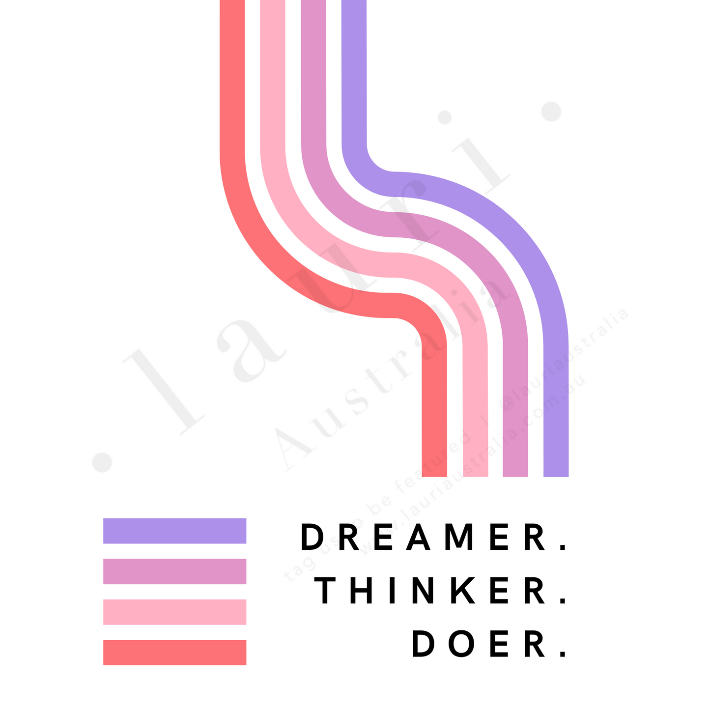 This is a digital download poster of a bright pink purple inspirational art with the phrase Dreamer Thinker Doer which is perfect for Montessori inspired homeschool classrooms, playrooms and childrens toddler nurseries or bedrooms too. At Lauri Australia we offer a huge range of educational posters and wall art designs, featuring both boho muted tones and bright rainbow colours. We offer shapes posters, alphabet prints, animal alphabet vegan leather posters, positive affirmations for kids