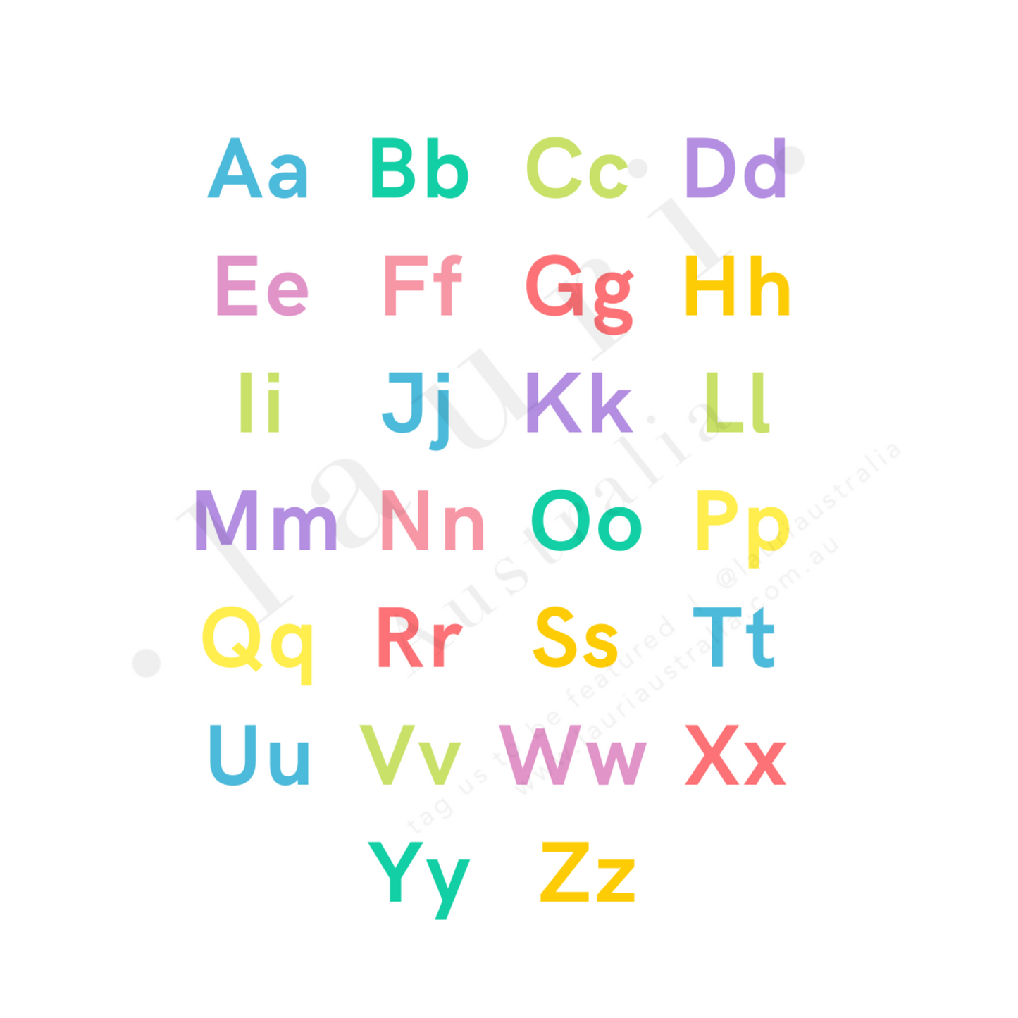 This is a digital download poster of a bright rainbow alphabet chart which is perfect for Montessori inspired homeschool classrooms, playrooms and childrens toddler nurseries or bedrooms too. At Lauri Australia we offer a huge range of educational posters and wall art designs, featuring both boho muted tones and bright rainbow colours. We offer shapes posters, alphabet prints, animal alphabet vegan leather posters, positive affirmations for kids