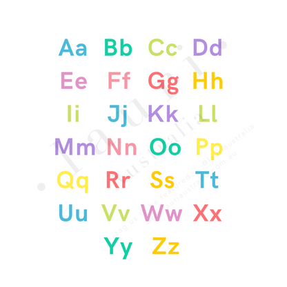 This is a digital download poster of a bright rainbow alphabet chart which is perfect for Montessori inspired homeschool classrooms, playrooms and childrens toddler nurseries or bedrooms too. At Lauri Australia we offer a huge range of educational posters and wall art designs, featuring both boho muted tones and bright rainbow colours. We offer shapes posters, alphabet prints, animal alphabet vegan leather posters, positive affirmations for kids