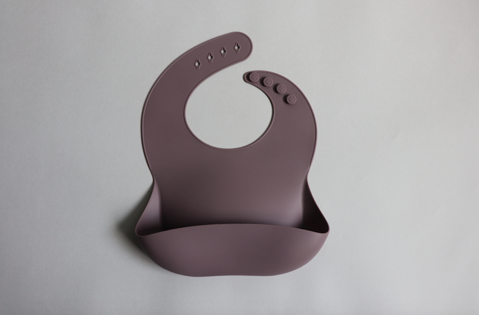 Silicone Baby Bib with pouch, BPA free, non-toxic, earthy natural colours and tones, purple mauve